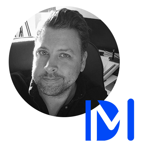 Icon 1 john wilson portratit in black and white with Design Mentor Logo